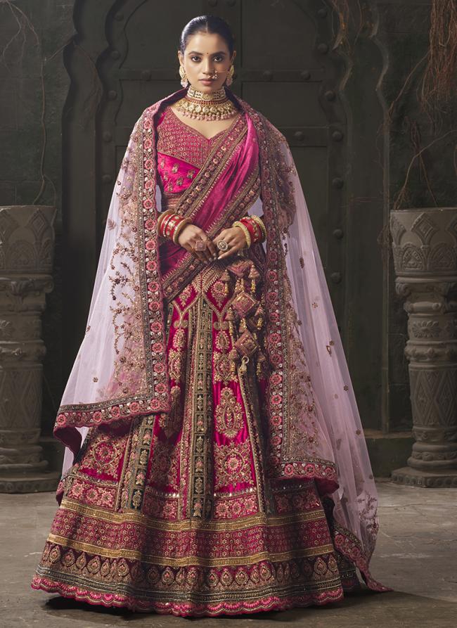 Premium Lycra Velvet Multi Colour Bridal Wear Zarkan Work Lehenga Choli